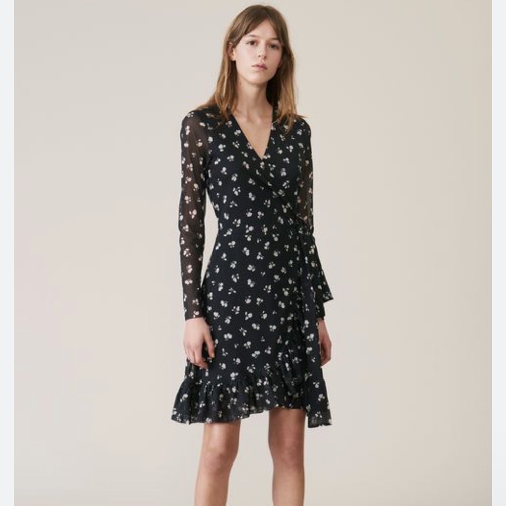 Ganni Black Floral Long Sleeve Dress